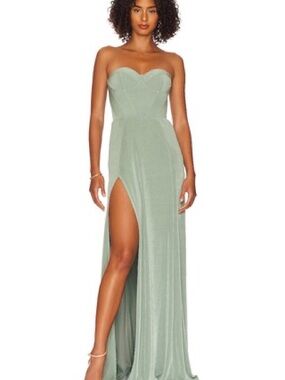 Katie May Mila Gown Sea Moss S Strapless Sage Green Evening Gown with Thigh Slit